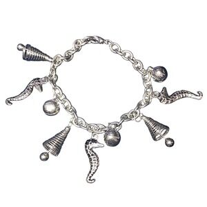 Charm Bracelet Silver Tone Seahorse Shell Ball Marine‎ Jewelry SKUJ032